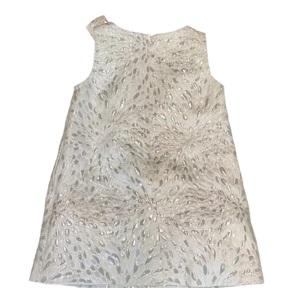 Baby Gap  12-18 Months WHITE & SILVER SLEEVELESS Floral Shimmer Dress | EUC